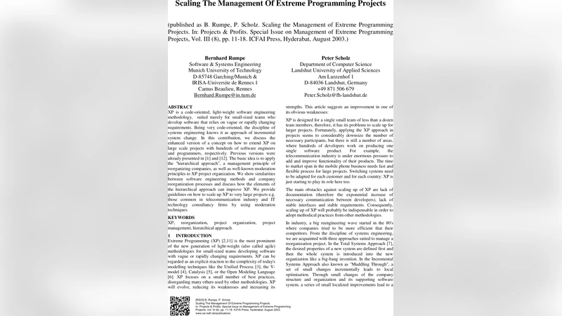 Scaling the Management of Extreme Programming Projects