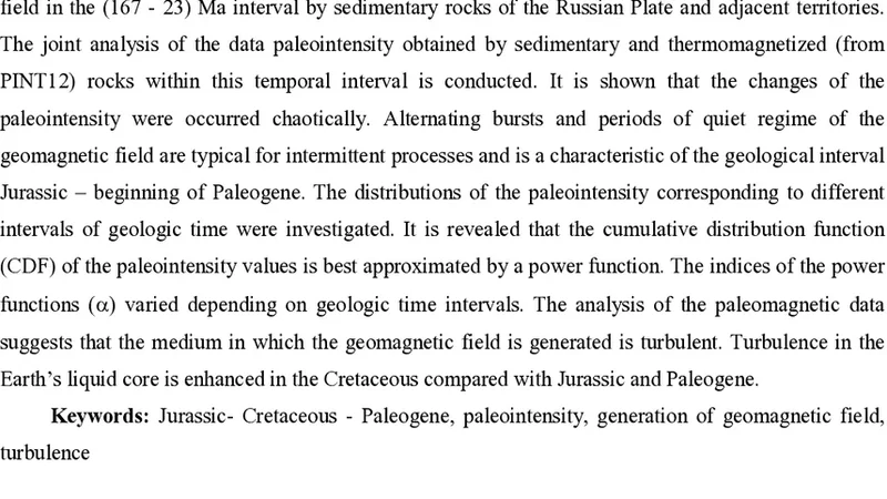 Geomagnetic field intensity in the middle jurassic - oligocene