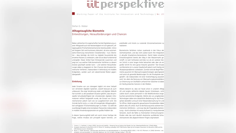 Alltagstaugliche Biometrie: Entwicklungen, Herausforderungen und Chancen