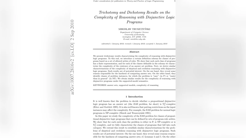 Trichotomy and Dichotomy Results on the Complexity of Reasoning with   Disjunctive Logic Programs