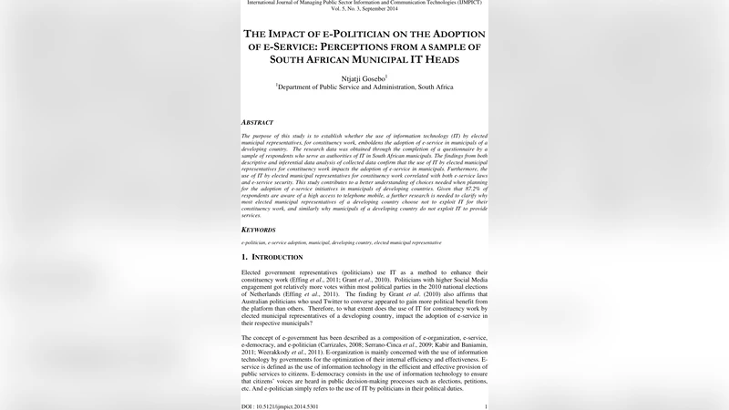 The Impact of e-Politician on the Adoption of e-Service: Perceptions   from a sample of South African Municipal IT Heads