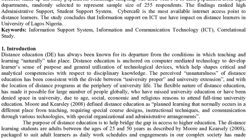 Influence of Information Support System on ICT Use by distance learners   in University of Lagos Nigeria