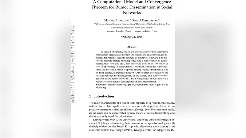 A Computational Model and Convergence Theorem for Rumor Dissemination in   Social Networks