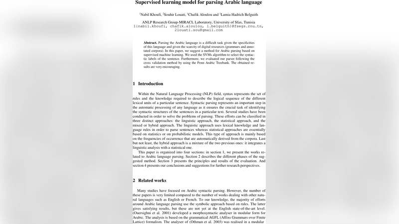 Supervised learning model for parsing Arabic language