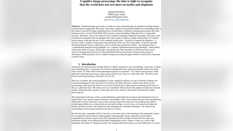 Cognitive image processing: the time is right to recognize that the   world does not rest more on turtles and elephants