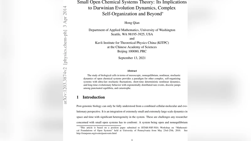 Small Open Chemical Systems Theory and Its Implications to Darwinian   Evolutionary Dynamics, Complex Self-Organization and Beyond