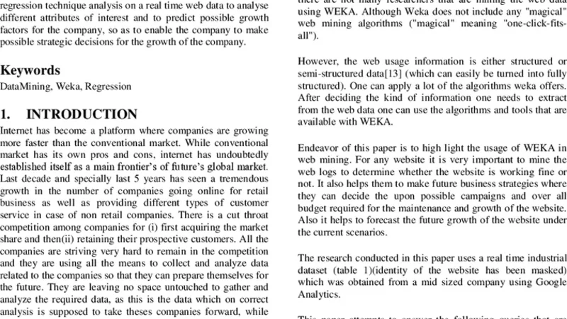 Critical Regression Analysis of Real Time Industrial Web Data Set Using   Data Mining Tool