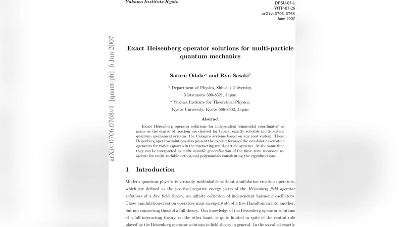 Exact Heisenberg operator solutions for multi-particle quantum mechanics