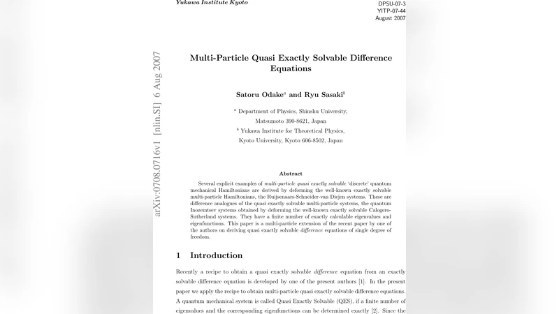 Multi-Particle Quasi Exactly Solvable Difference Equations