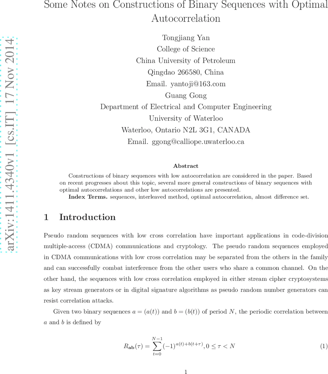 Some Notes on Constructions of Binary Sequences with Optimal   Autocorrelation