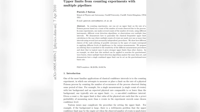 Upper Limits from Counting Experiments with Multiple Pipelines