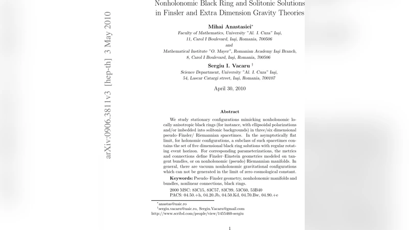 Nonholonomic Black Ring and Solitonic Solutions in Finsler and Extra   Dimension Gravity Theories