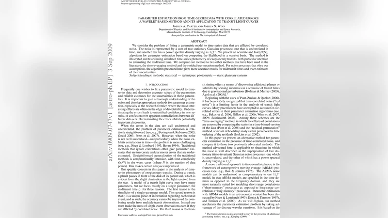 Parameter Estimation from Time-Series Data with Correlated Errors: A   Wavelet-Based Method and its Application to Transit Light Curves