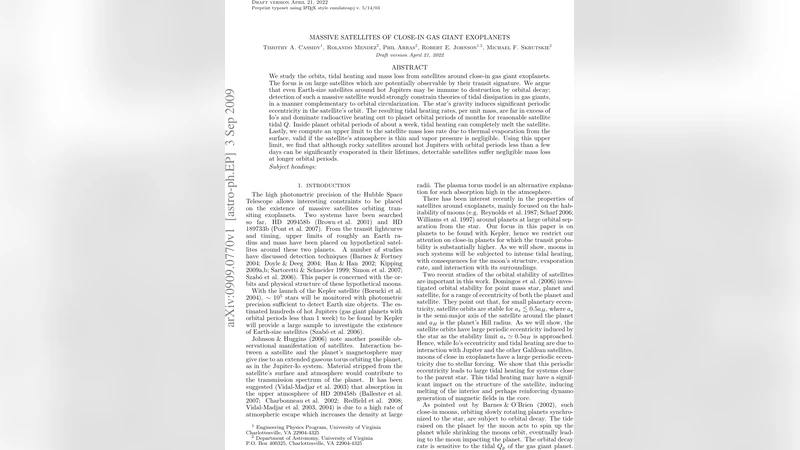 Massive Satellites of Close-In Gas Giant Exoplanets