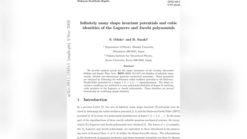 Infinitely many shape invariant potentials and cubic identities of the   Laguerre and Jacobi polynomials