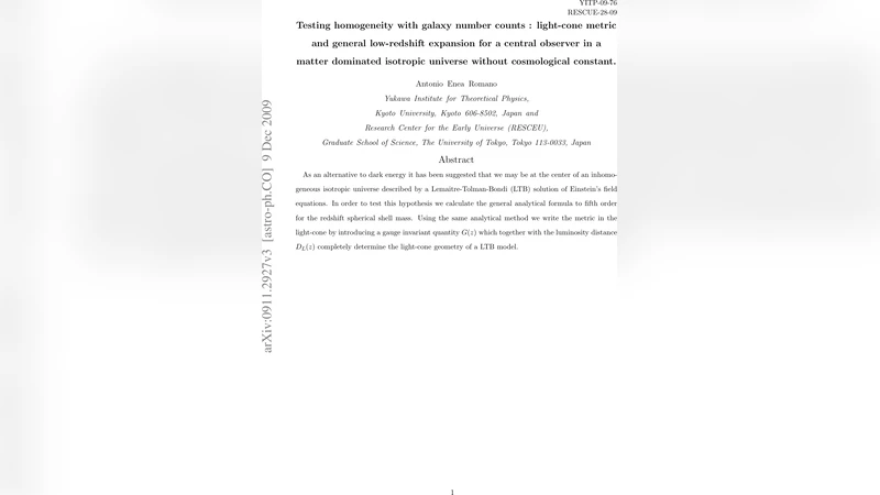 Testing homogeneity with galaxy number counts : light-cone metric and   general low-redshift expansion for a central observer in a matter dominated   isotropic universe without cosmological constant