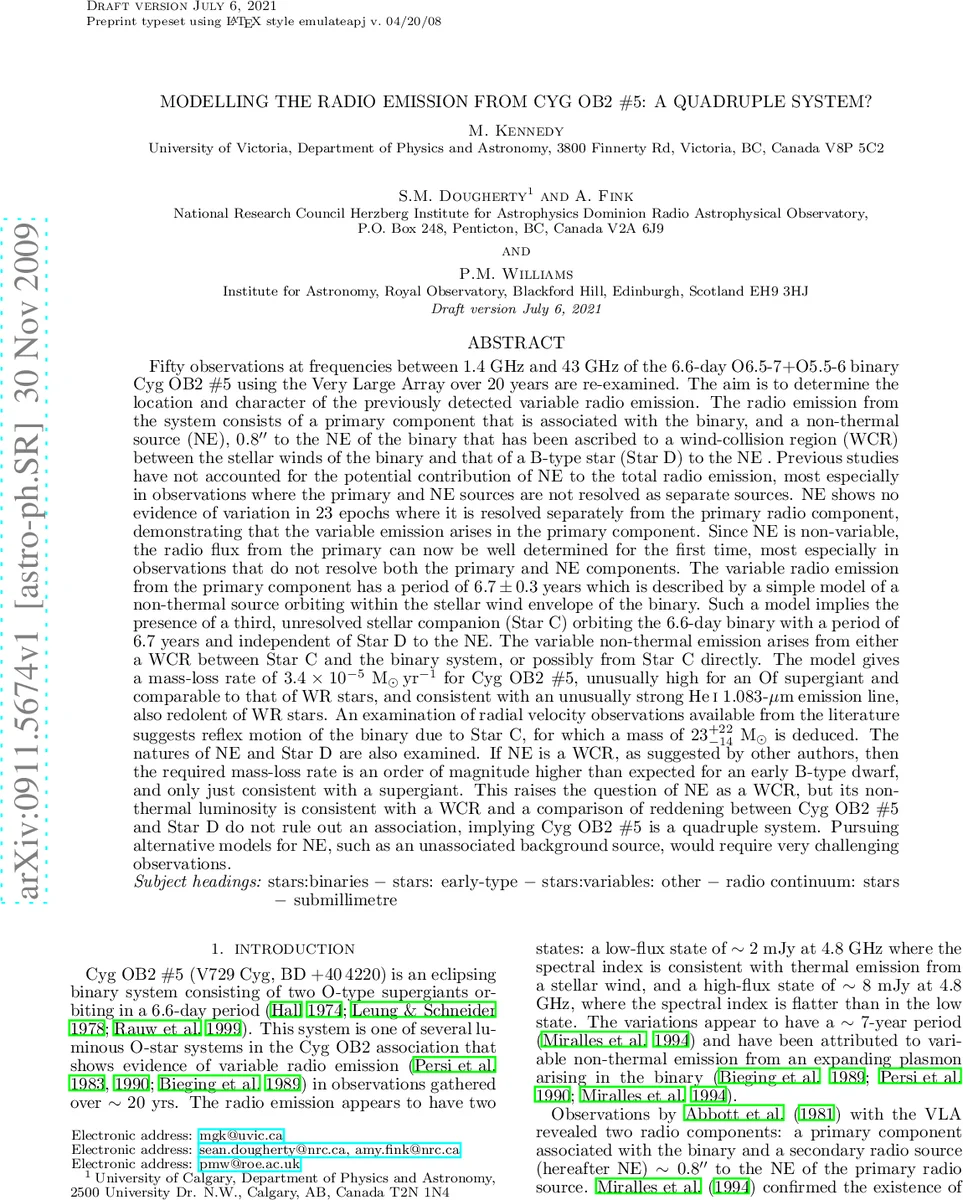 Modelling the radio emission from Cyg OB2 #5: a quadruple system?