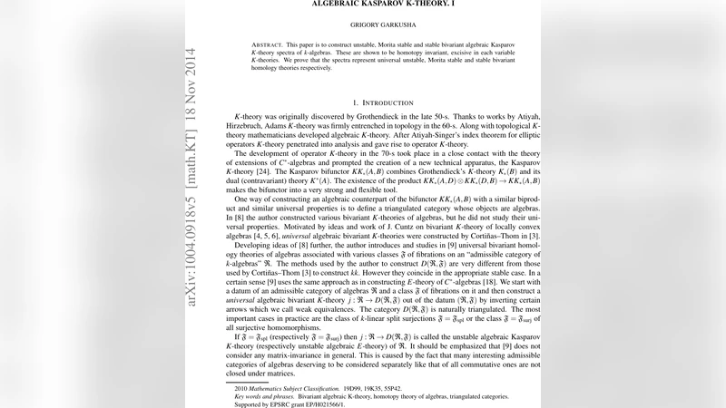 Algebraic Kasparov K-theory. I