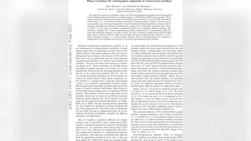 Phase transition for cutting-plane approach to vertex-cover problem
