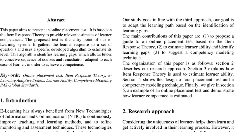 Online placement test based on Item Response Theory and IMS Global   standards