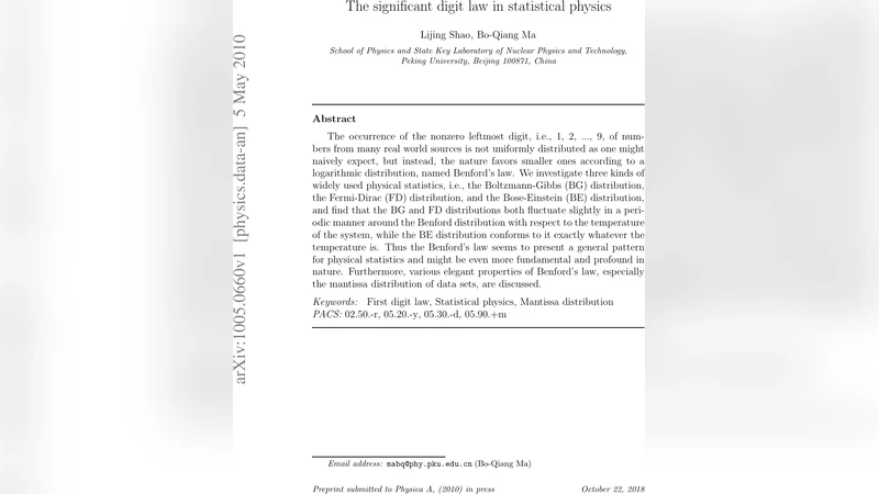 The Significant Digit Law in Statistical Physics