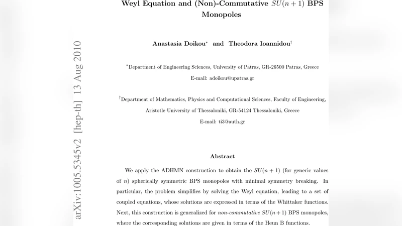 Weyl Equation and (Non)-Commutative SU(n+1) BPS Monopoles