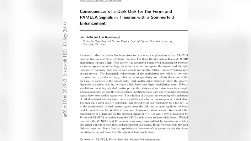 Consequences of a Dark Disk for the Fermi and PAMELA Signals in Theories   with a Sommerfeld Enhancement