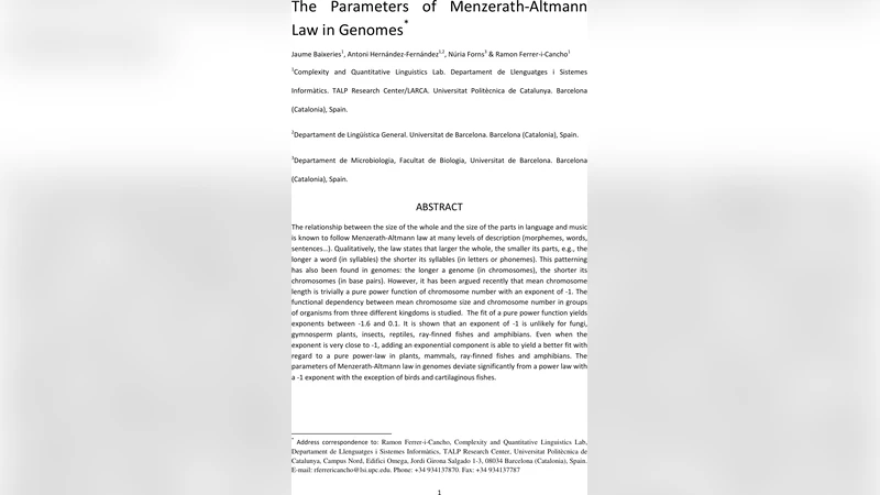The parameters of Menzerath-Altmann law in genomes