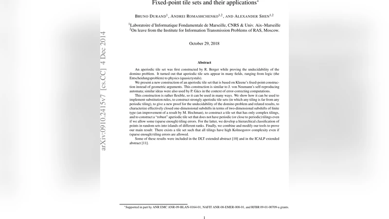 Fixed-point tile sets and their applications