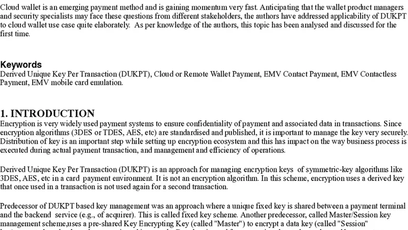 Applicability of DUKPT Key Management Scheme to Cloud Wallet and other   Mobile Payments