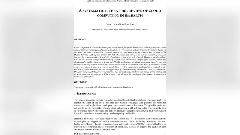 A systematic literature review of cloud computing in eHealth