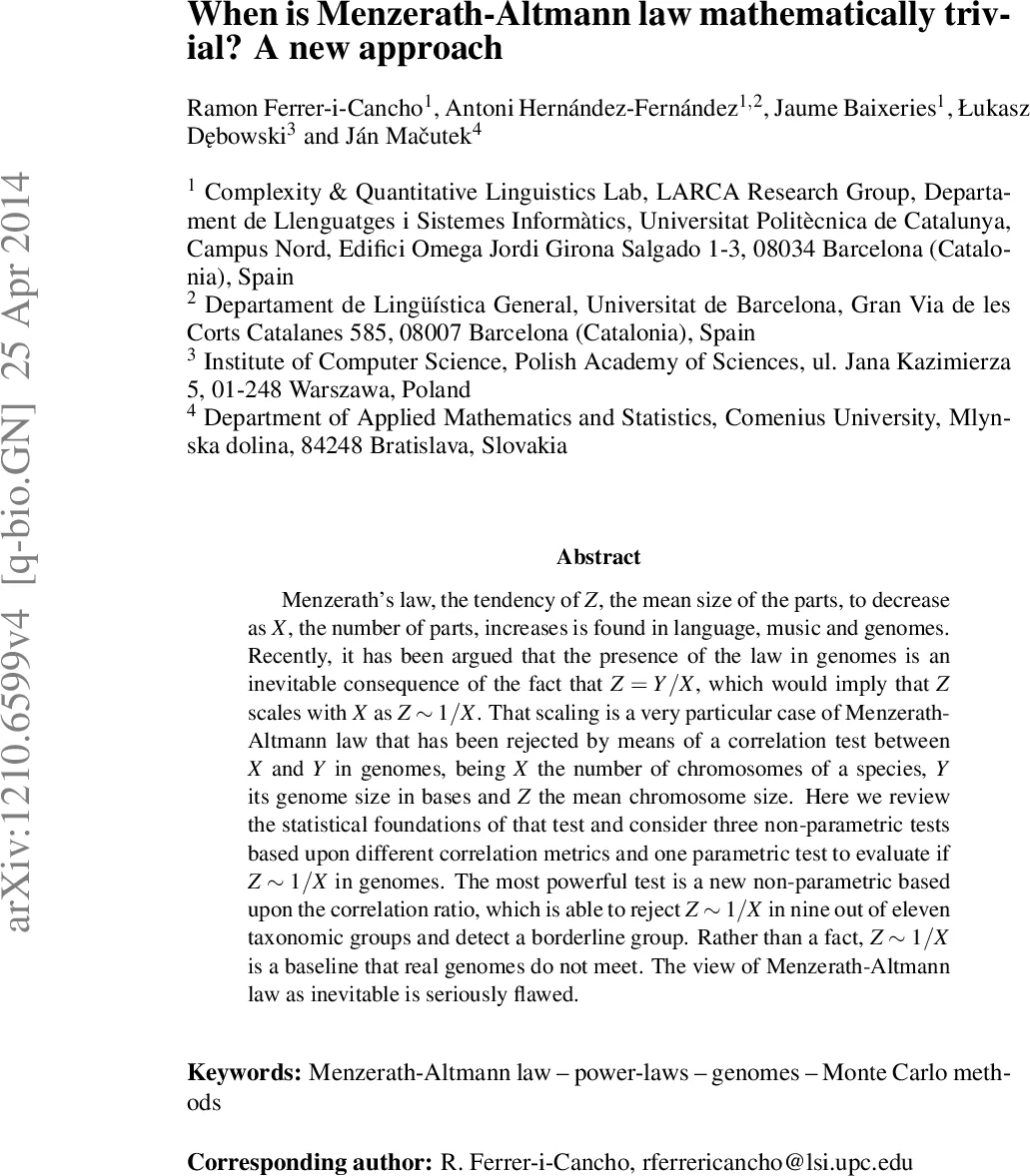 When is Menzerath-Altmann law mathematically trivial? A new approach