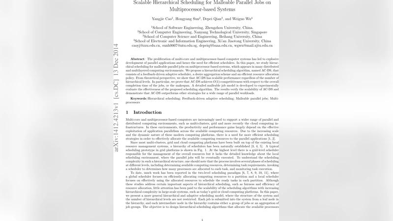 Scalable Hierarchical Scheduling for Malleable Parallel Jobs on   Multiprocessor-based Systems