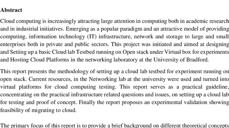 Experimental Report on Setting up a Cloud Computing Environment at the   University of Bradford