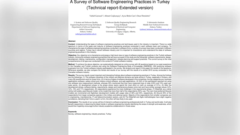 A Survey of Software Engineering Practices in Turkey (extended version)