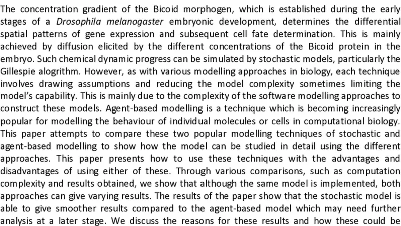 Converting a Systems Dynamic Model to an Agent-based model for studying   the Bicoid morphogen gradient in Drosophila embryo