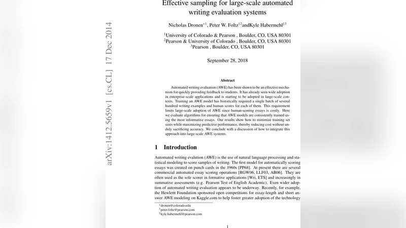 Effective sampling for large-scale automated writing evaluation systems