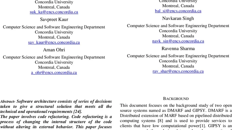 Toward Refactoring of DMARF and GIPSY Case Studies -- a Team 9   SOEN6471-S14 Project Report