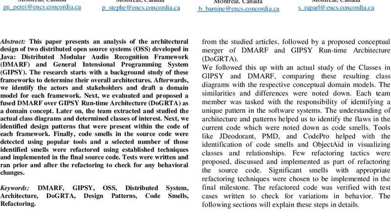 Towards Refactoring of DMARF and GIPSY Case Studies -- A Team 5   SOEN6471-S14 Project Report