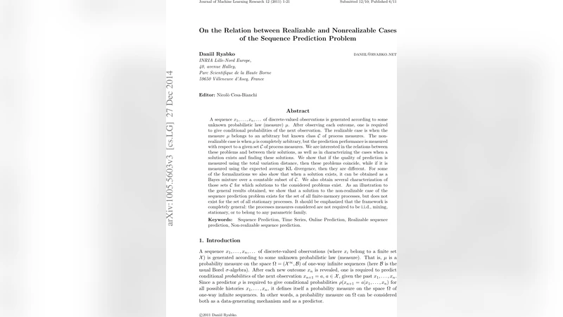 On the Relation between Realizable and Nonrealizable Cases of the   Sequence Prediction Problem