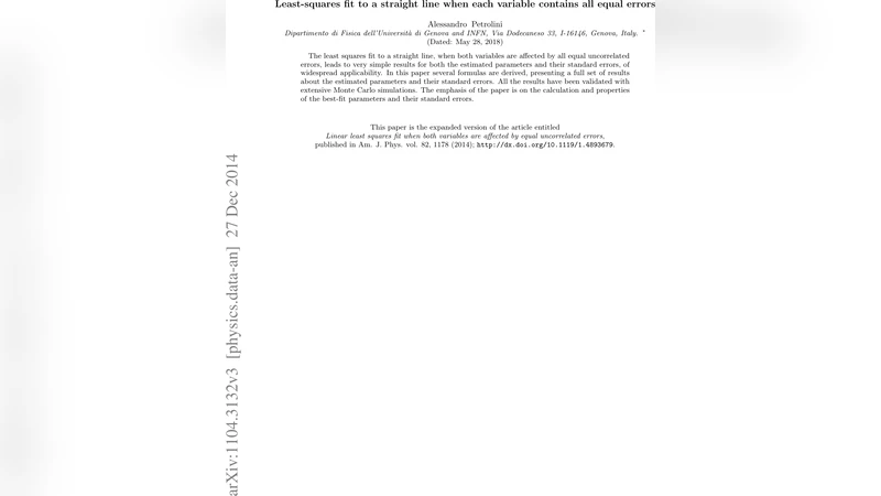 Least-squares fit to a straight line when each variable contains all   equal errors