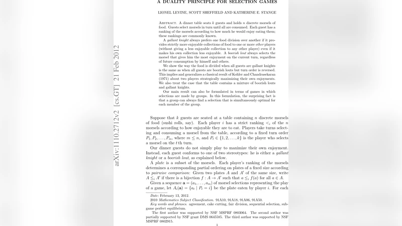 A duality principle for selection games