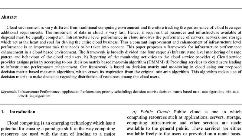 A Decision Matrix and Monitoring based Framework for Infrastructure   Performance Enhancement in A Cloud based Environment