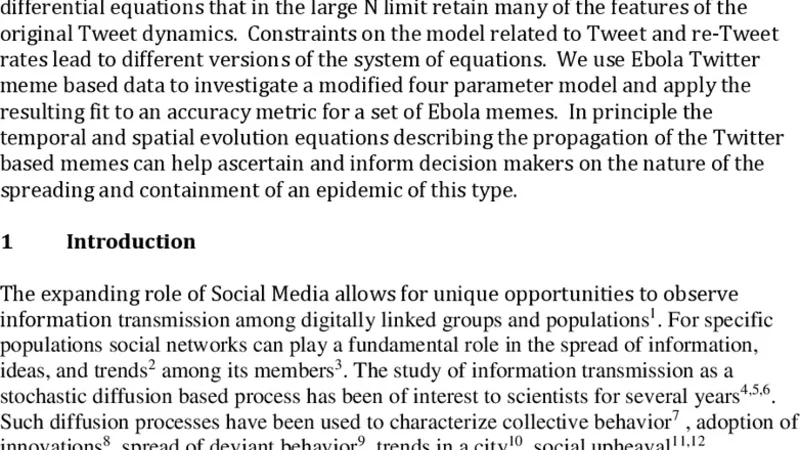 Sample NLPDE and NLODE Social-Media Modeling of Information Transmission   for Infectious Diseases:Case Study Ebola