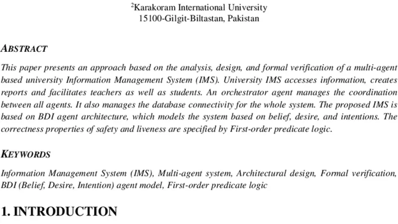 Requirement analysis, Architectural design and Formal verification of a   multi-agent based University Information Management System