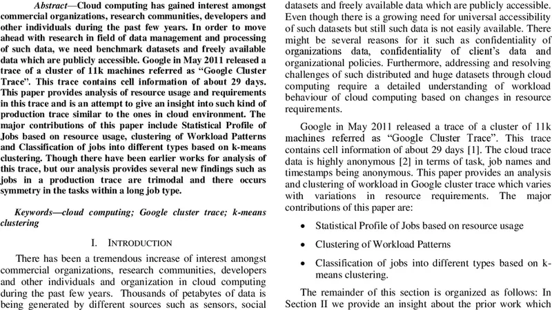 Analysis and Clustering of Workload in Google Cluster Trace based on   Resource Usage