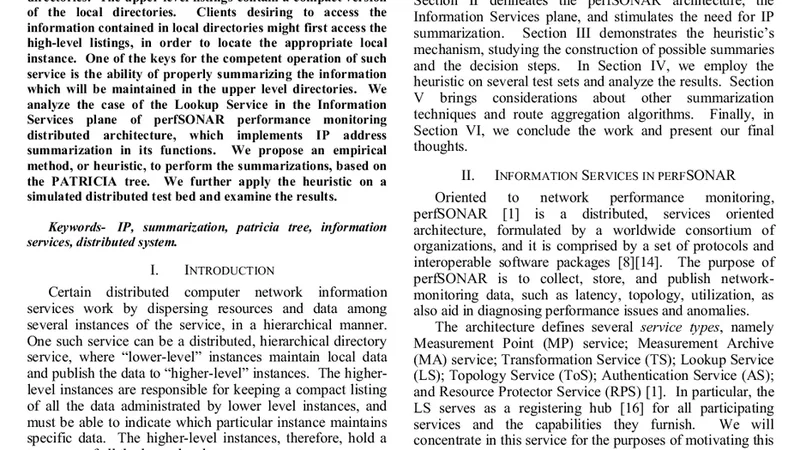 An information services algorithm to heuristically summarize IP   addresses for a distributed, hierarchical directory service