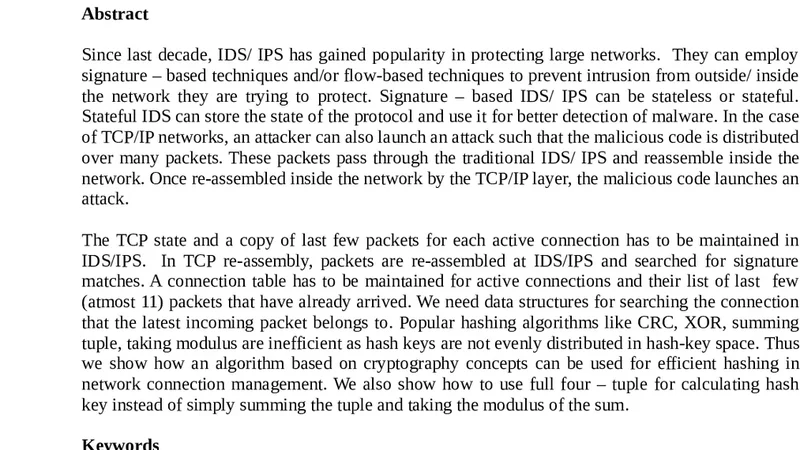 New Hashing Algorithm for Use in TCP Reassembly Module of IPS