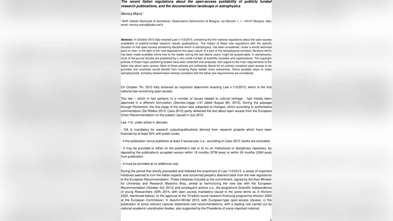 The recent Italian regulations about the open-access availability of   publicly-funded research publications, and the documentation landscape in   astrophysics