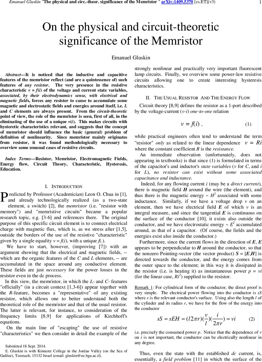 On the physical and circuit-theoretic significance of the Memristor